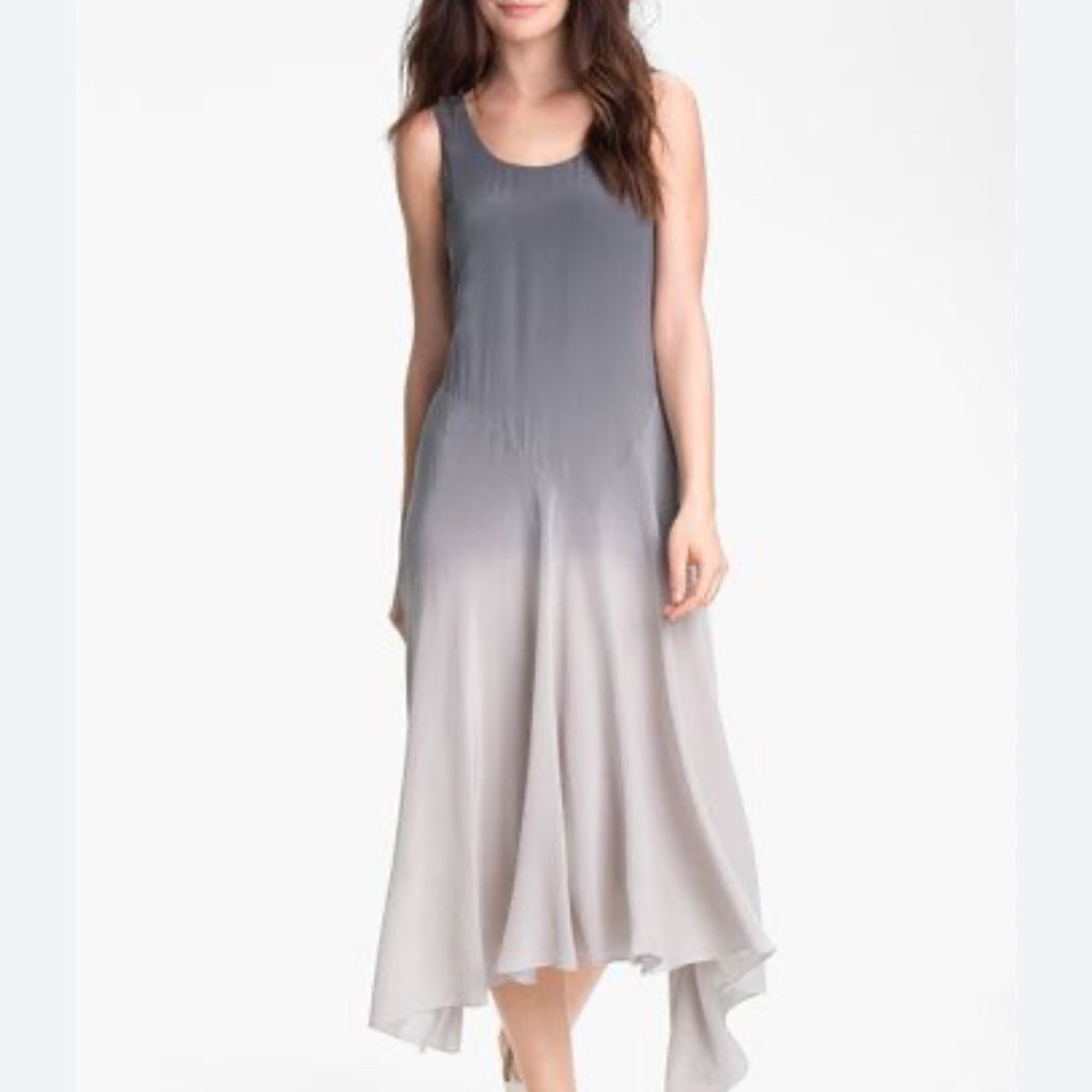 NWT Eileen Fisher ombré scarf hem silk crepe de chine dress